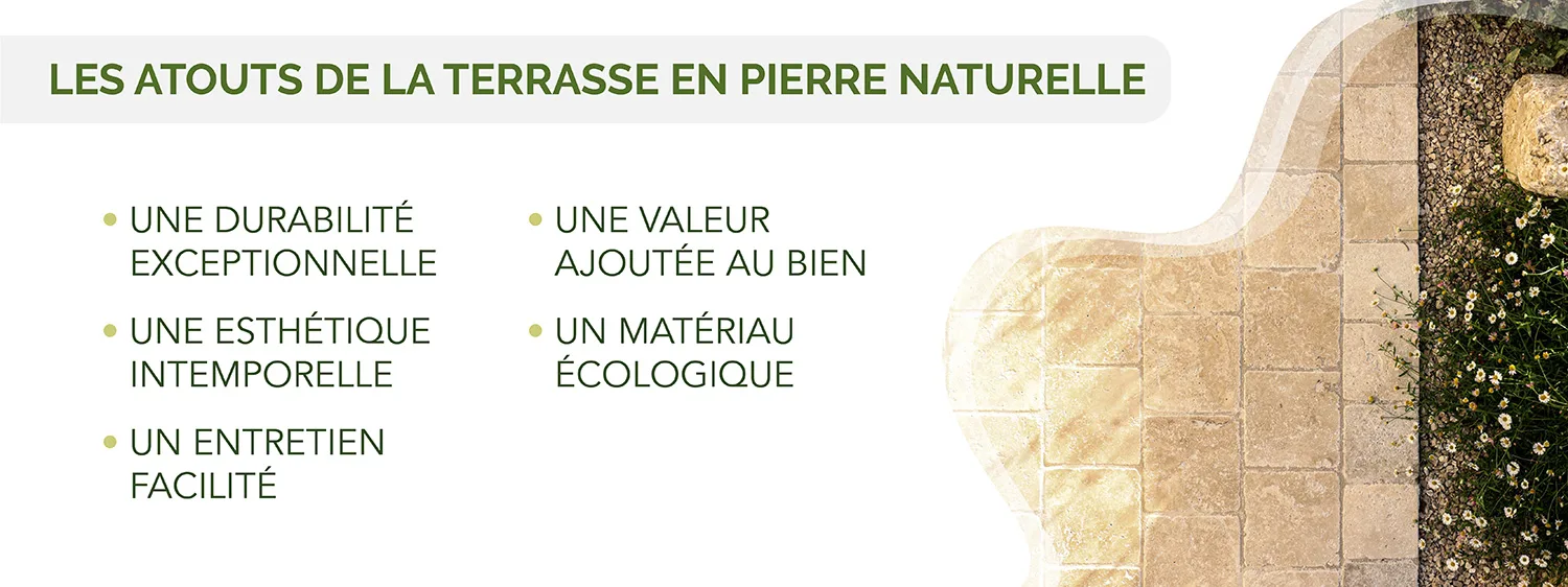 infographie sur les atouts de la terrasse en pierre naturelle